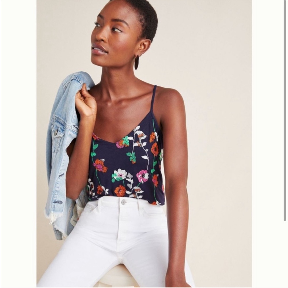Anthropologie Kellen Embroidered Tank Top